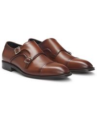 BOSS - Cap-toe Double Monk Shoes In Leather - Lyst