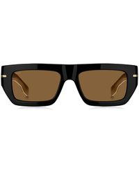BOSS - Zonnebril Van Zwart Acetaat Met Kenmerkend Goudkleurig Detail - Lyst