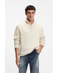 BOSS - Zip-Neck Sweater With Knitted Structure - Lyst