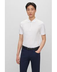 BOSS - Structured-cotton Slim-fit Polo Shirt With Zip Placket - Lyst