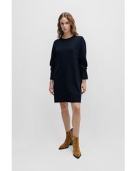 BOSS - Oversized Knitted Dress In Cotton And Virgin Wool - Lyst