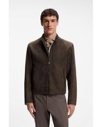BOSS - Suede Jacket With Zipped Cuffs - Lyst