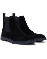 BOSS - Suede Chelsea Boots With Brogue Details - Lyst