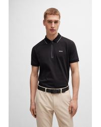 BOSS - Structured-cotton Polo Shirt With Contrast Logo - Lyst