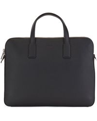 BOSS - Porte-Documents Zippé En Cuir Italien À Logo Emé - Lyst