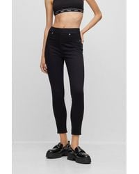 HUGO - Extra-slim-fit jeggings In Black Denim With Logo Waistband - Lyst