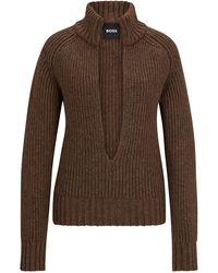 BOSS - V-neck Sweater In A Wool And Silk Blend - Lyst
