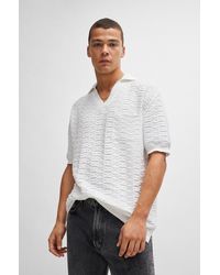 HUGO - Cotton Sweater In Knitted Jacquard With Johnny Collar - Lyst