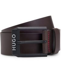 HUGO - Leren Riem Met Matzwarte Gesp Met Logodecoratie - Lyst