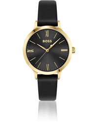 BOSS - Leather-strap Watch With Brushed Black Dial Women's Watches - Lyst