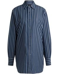 BOSS - Gestreifte Slim-Fit Bluse Aus Baumwolle Mit Monogramm - Lyst