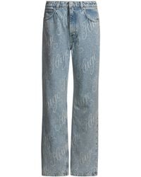HUGO - Straight-Fit Jeans Aus Blauem Denim Mit Logo-Prints - Lyst