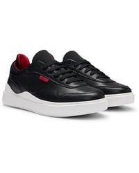 HUGO - Leather Lace-up Trainers With Pop-colour Details - Lyst