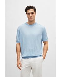 BOSS - Linen-blend Regular-fit Sweater With Accent Tipping - Lyst
