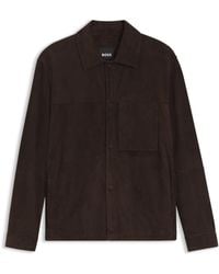 BOSS - Suede Jacket With Press-Stud Closure - Lyst