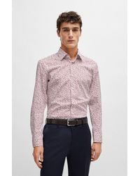 BOSS - Slim-fit Shirt In Floral-print Stretch-cotton Poplin - Lyst