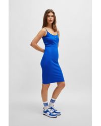 HUGO - Sleeveless Dress In Ribbed Cotton-blend Jersey - Lyst
