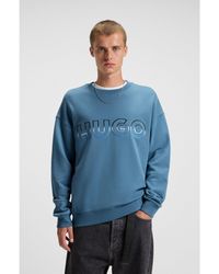 HUGO - Cotton-Terry Sweatshirt With Ombré Logo Embroidery - Lyst