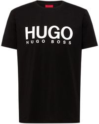 HUGO Logo-print Regular-fit T-shirt In Pure Cotton - Black