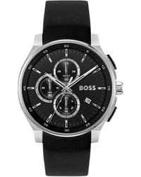 BOSS - Leather-Strap Chronograph Watch With Matte Layered Dial - Lyst