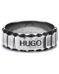 BOSS by HUGO BOSS Logo Ring With Snakeskin Effect - Metallic