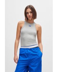 HUGO - Stretch-cotton Slim-fit Top With Blue Logo Badge - Lyst