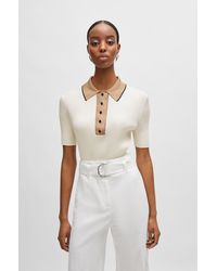 BOSS - Slim-fit Ribbed Top With Collar And Placket - Lyst