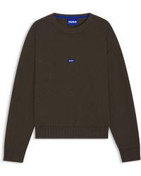 HUGO - Trui Van Gebreide Katoen Met Blauwe Logopatch - Lyst
