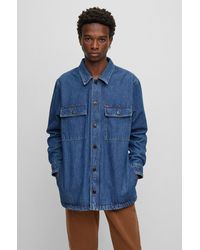 HUGO - Oversized-fit Overshirt In Cotton Denim And Logo Detail - Lyst