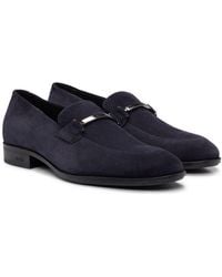 BOSS - Suede Loafers With Branded Hardware Trim - Lyst