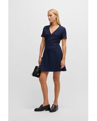 BOSS - V-Neck Bodycon Business Dress With Tone-On-Tone Buttons - Lyst