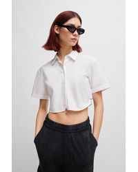 HUGO - Cropped Regular-fit Blouse With Rear Logo Elastic - Lyst
