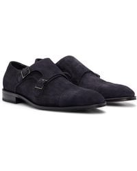 BOSS - Suede Shoes With Double-monk Strap And Cap Toe - Lyst