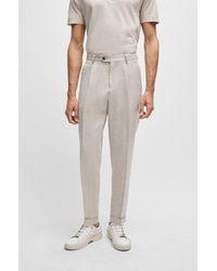 BOSS - Relaxed-fit Trousers In Herringbone Linen And Silk - Lyst