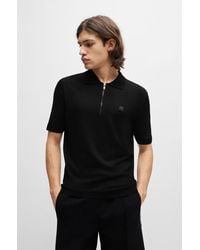 HUGO - Zip-neck Polo Shirt With Stacked Logo - Lyst