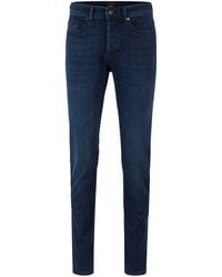 BOSS - Tapered-fit Jeans Van Donkerblauw Super-stretchdenim - Lyst