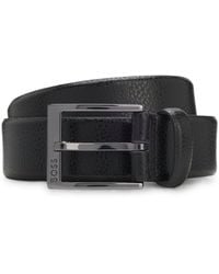 BOSS - Grained Italian-Leather Belt With Gunmetal Pin Buckle - Lyst