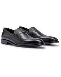 BOSS - Loafers In Plain And Saffiano-print Leather - Lyst