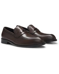 BOSS - Leather Loafers With Branded Metal Trim - Lyst