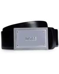 BOSS - Italian-leather Belt With Branded Plaque Buckle - Lyst