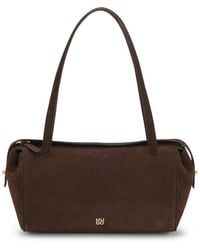 HUGO - Faux-Suede Handbag With Metallic Stacked Logo - Lyst