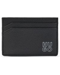 HUGO - White Logo Pebbled Leather Card Holder - Lyst