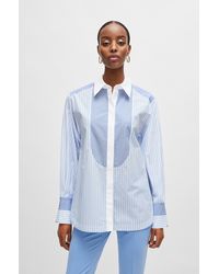 BOSS - Pure-cotton Blouse With Mixed Vertical Stripes - Lyst