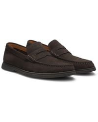 BOSS - Suede Loafers With Logo Penny Trim - Lyst
