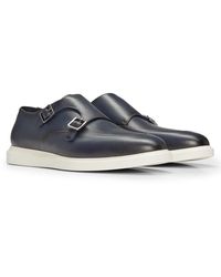 BOSS - Leather Monk Shoes With Contrast Outsole And Double Strap - Lyst