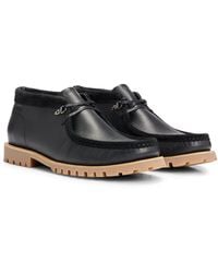 BOSS - Grained-leather Desert Boots With Rubber-lug Outsole - Lyst
