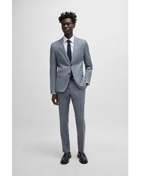 BOSS - Slim-fit Suit In Checked Virgin-wool Serge - Lyst