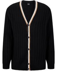 BOSS by HUGO BOSS Relaxed-fit Geribbeld Vest Met Kenmerkende Streepdecoratie - Zwart