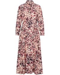 BOSS - Hemdblusenkleid aus Satin mit langen Ärmeln und Blumen-Print - Lyst