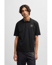 HUGO - X Rb Stretch-Cotton Polo Shirt With Carbon Stealth Logo - Lyst